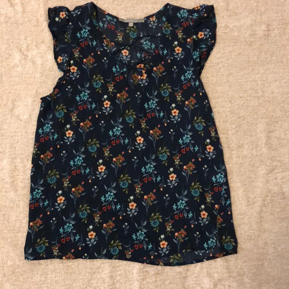 Navy blue floral top, size Small